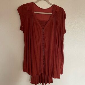 Free People Rust Orange Linen Flowy Blouse